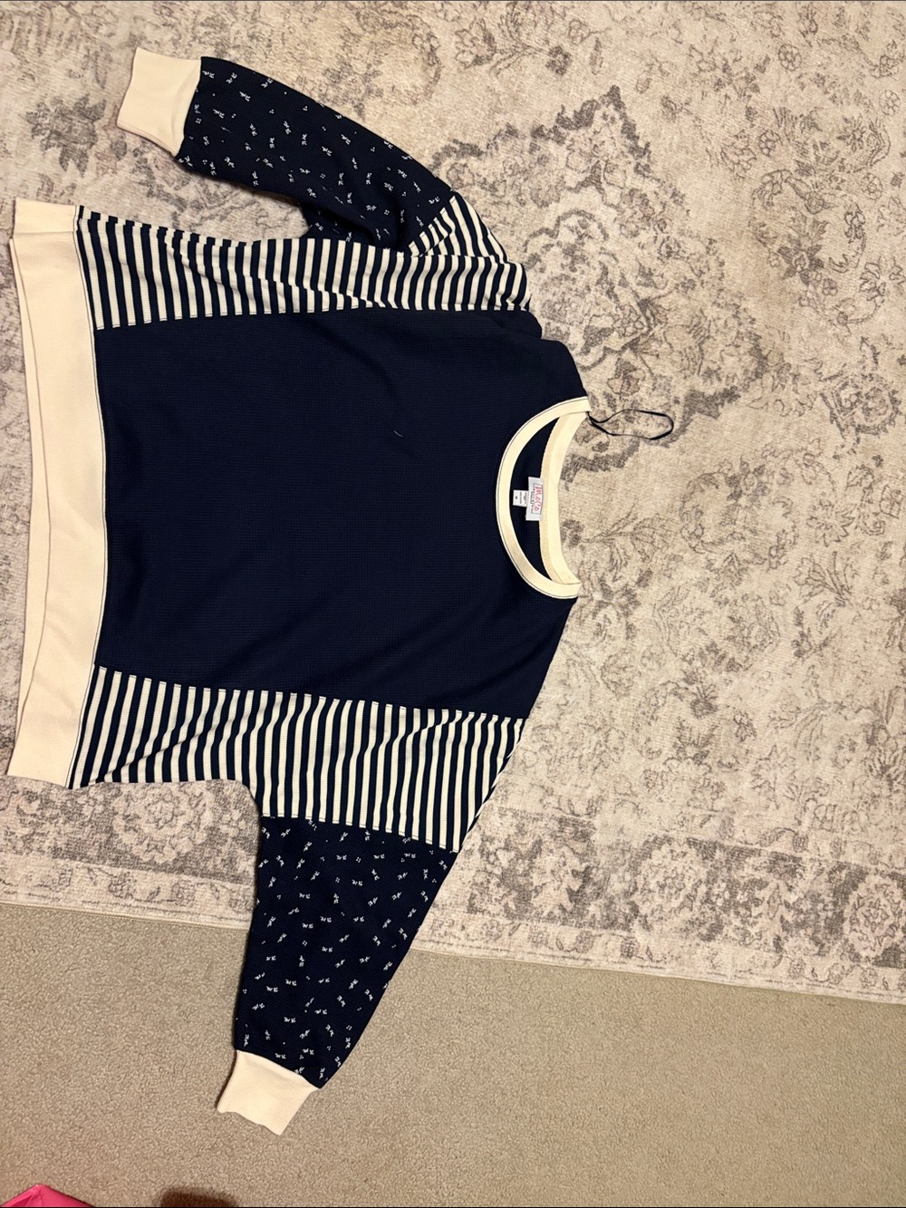 Striped Navy and Cream Crewneck Sweater - Womens